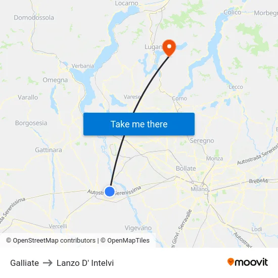 Galliate to Lanzo d'Intelvi map