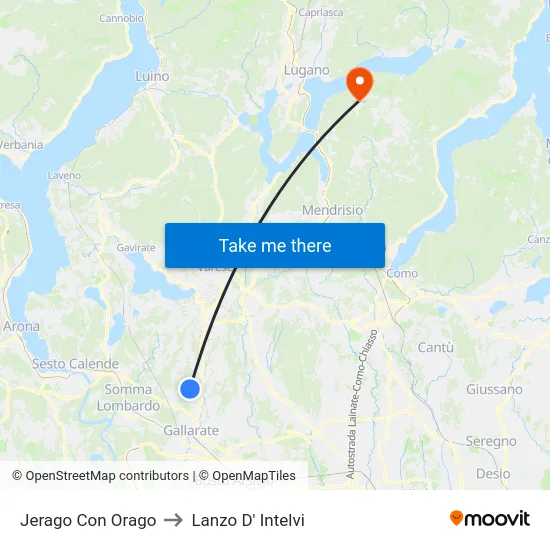 Jerago con Orago to Lanzo d'Intelvi map