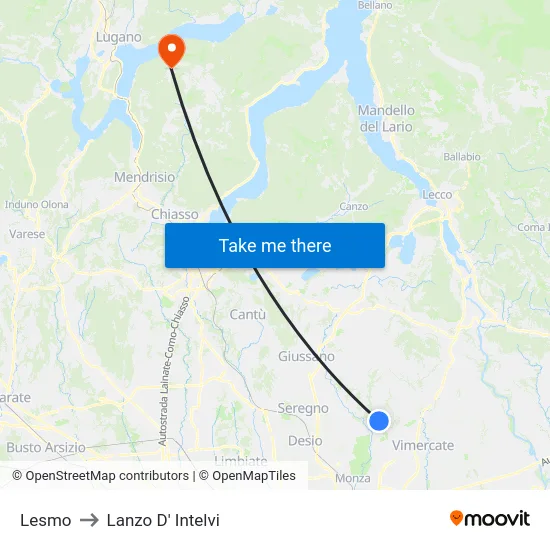 Lesmo to Lanzo d'Intelvi map