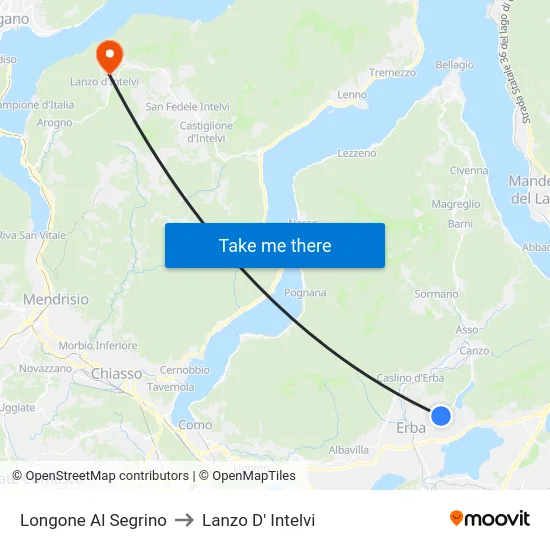 Longone Al Segrino to Lanzo D' Intelvi map