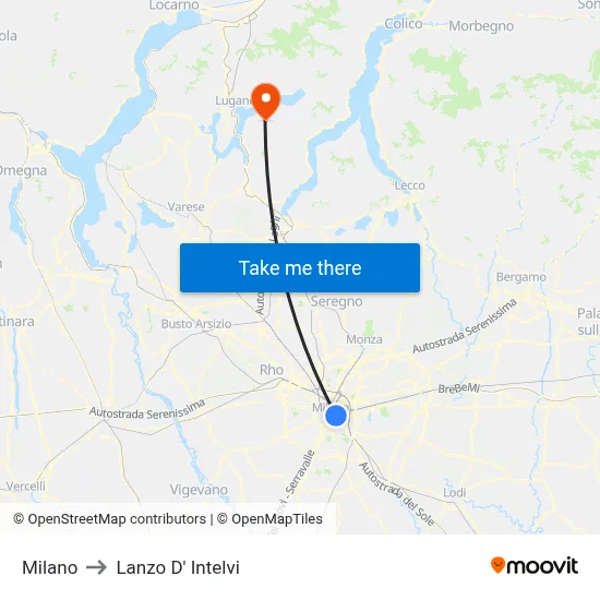 Milan to Lanzo d'Intelvi map