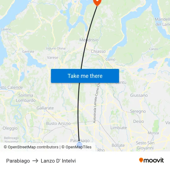 Parabiago to Lanzo d'Intelvi map