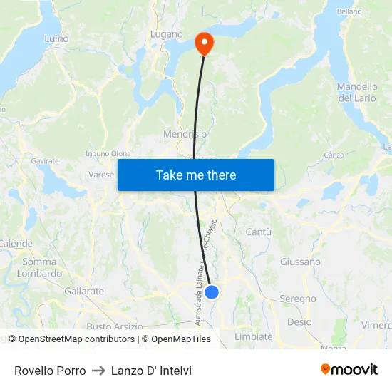 Rovello Porro to Lanzo d'Intelvi map