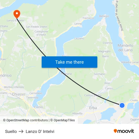 Suello to Lanzo d'Intelvi map