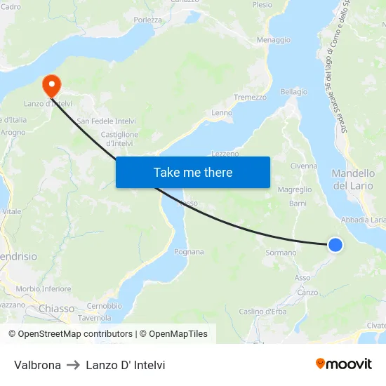 Valbrona to Lanzo d'Intelvi map