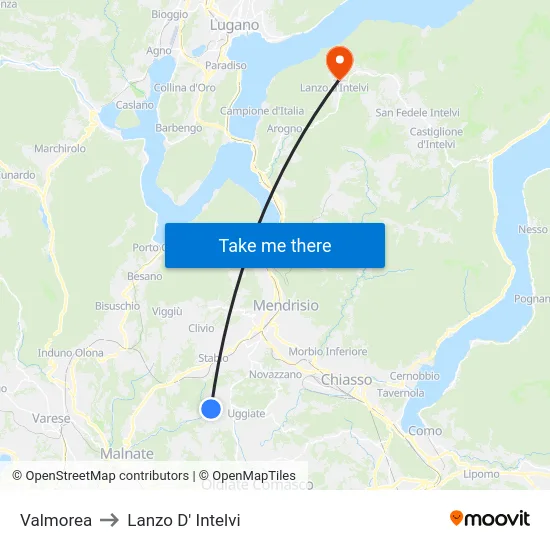 Valmorea to Lanzo d'Intelvi map