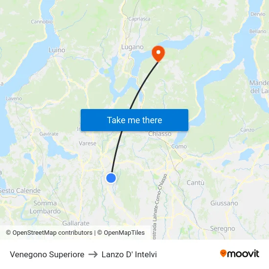 Venegono Superiore to Lanzo d'Intelvi map
