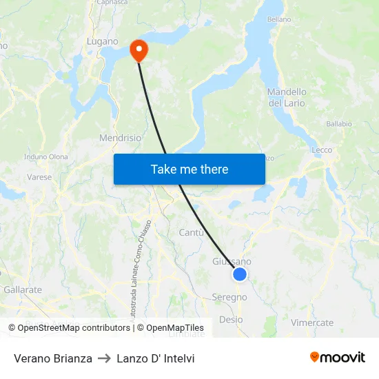 Verano Brianza to Lanzo D' Intelvi map