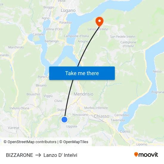 BIZZARONE to Lanzo D' Intelvi map