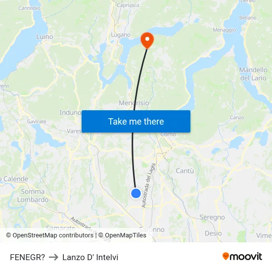 Fenegro to Lanzo d'Intelvi map