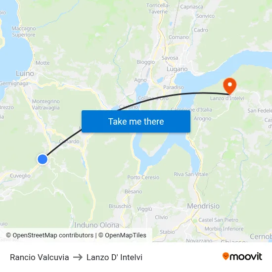 Rancio Valcuvia to Lanzo d'Intelvi map