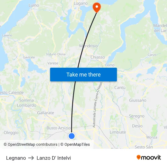 Legnano to Lanzo d'Intelvi map