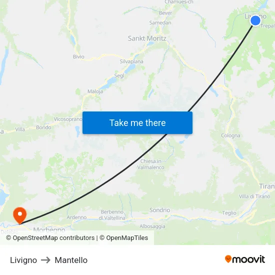 Livigno to Mantello map