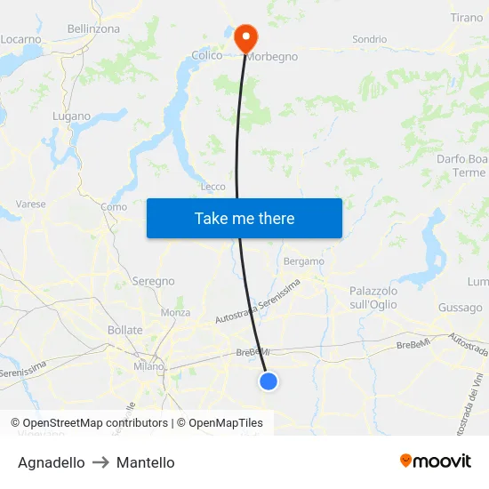 Agnadello to Mantello map