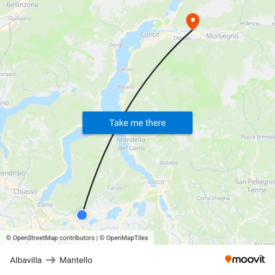 Albavilla to Mantello map