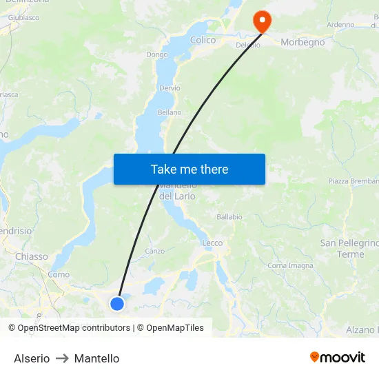 Alserio to Mantello map