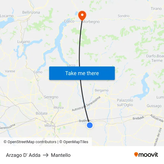 Arzago D' Adda to Mantello map