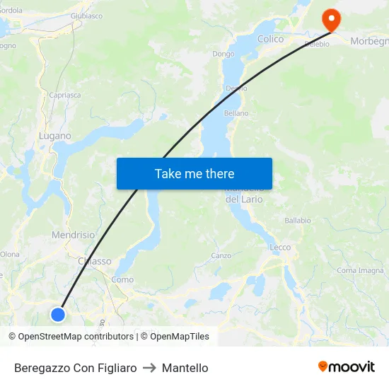 Beregazzo con Figliaro to Mantello map