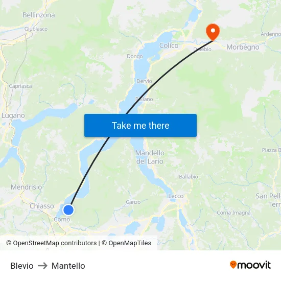 Blevio to Mantello map