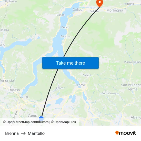 Brenna to Mantello map