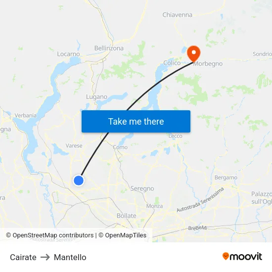 Cairate to Mantello map