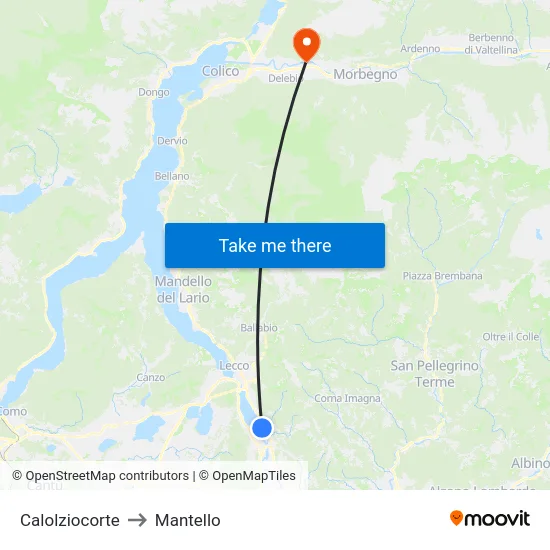 Calolziocorte to Mantello map