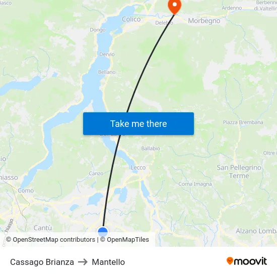 Cassago Brianza to Mantello map