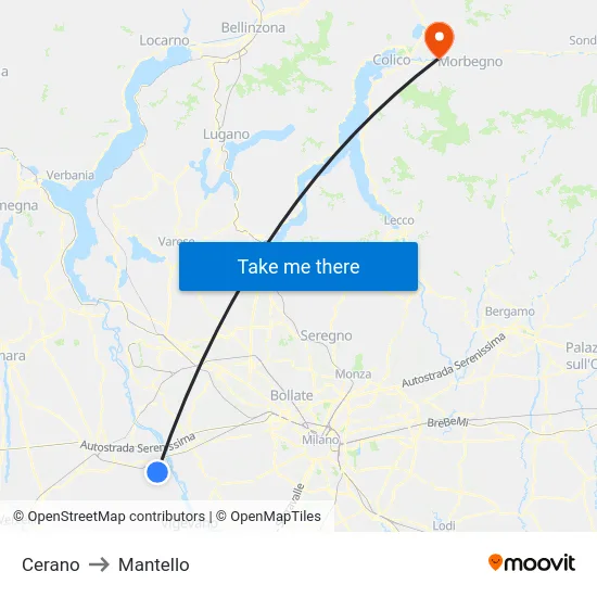 Cerano to Mantello map