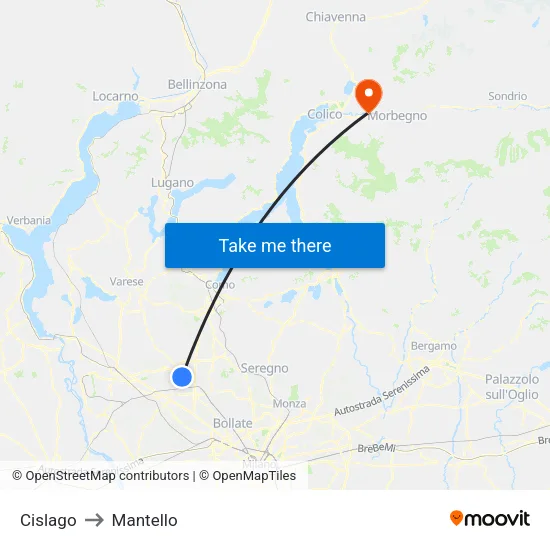 Cislago to Mantello map