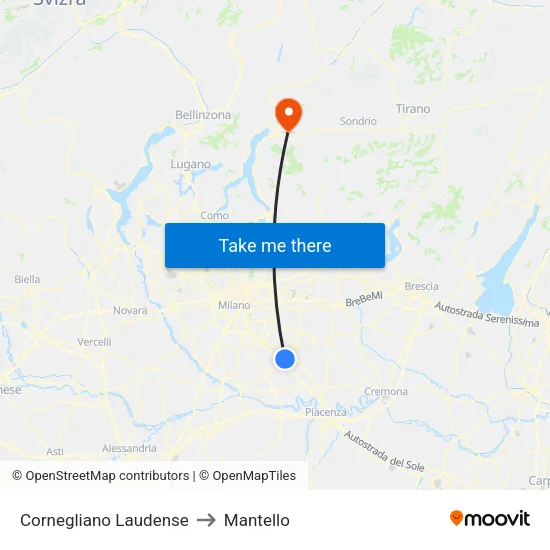 Cornegliano Laudense to Mantello map
