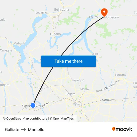 Galliate to Mantello map