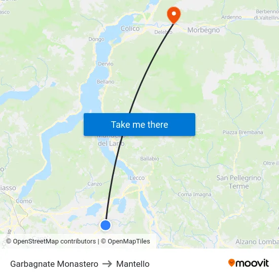 Garbagnate Monastero to Mantello map