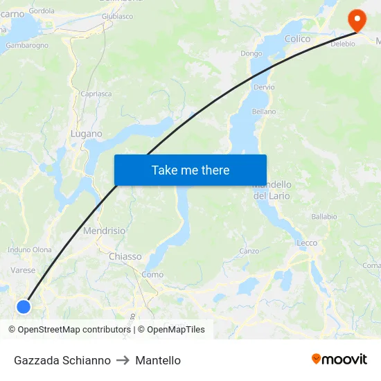 Gazzada Schianno to Mantello map