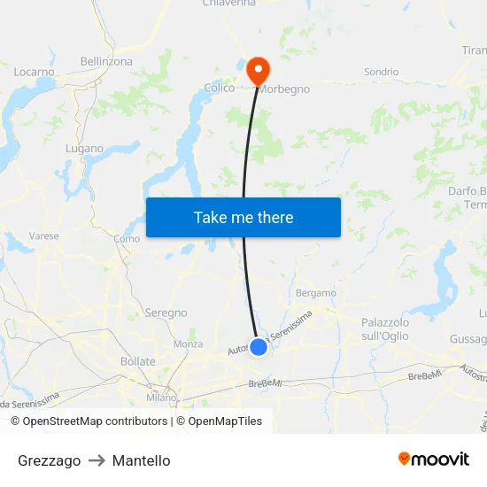 Grezzago to Mantello map