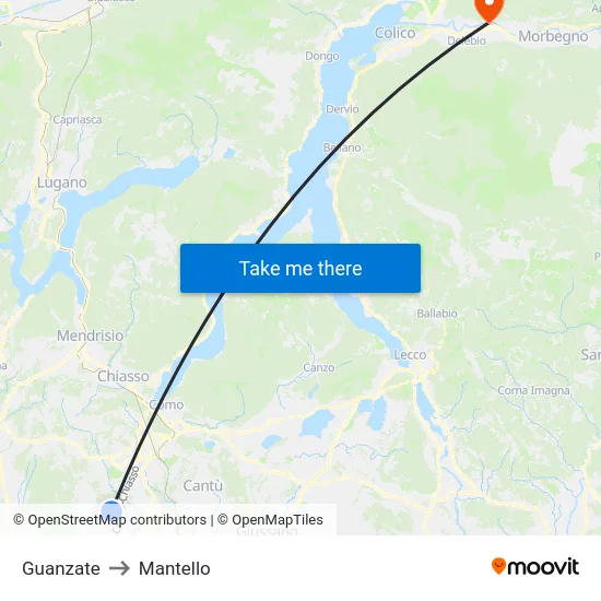 Guanzate to Mantello map