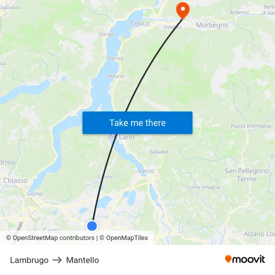 Lambrugo to Mantello map