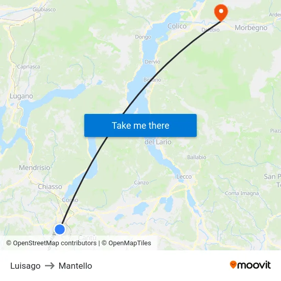 Luisago to Mantello map