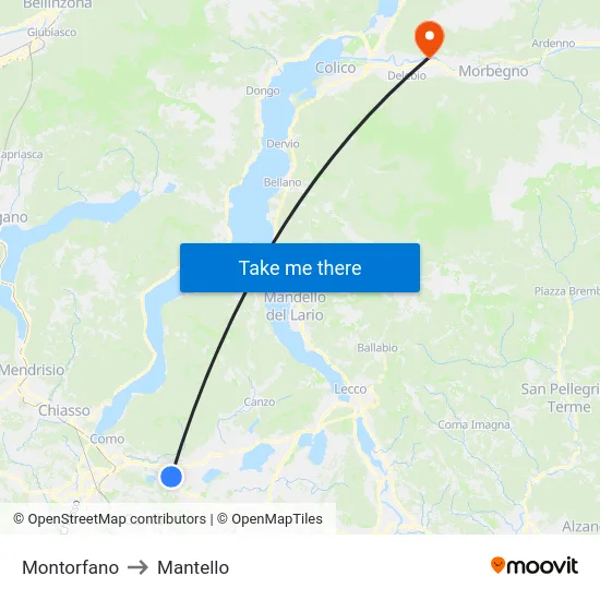 Montorfano to Mantello map