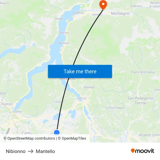 Nibionno to Mantello map