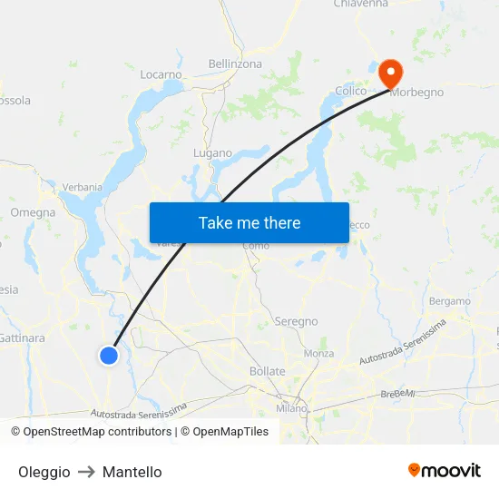 Oleggio to Mantello map