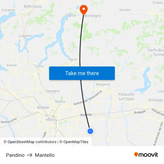 Pandino to Mantello map