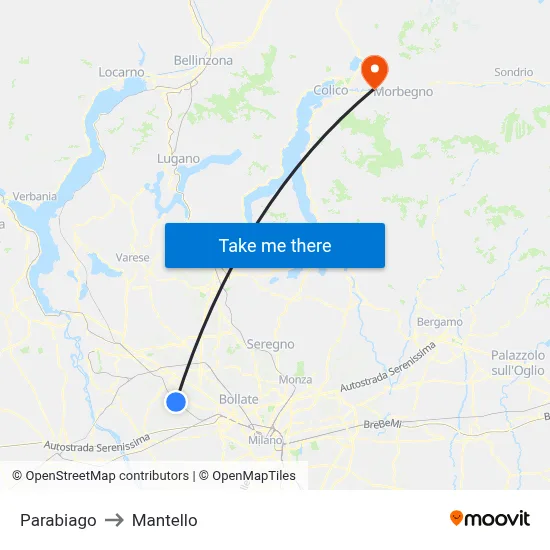 Parabiago to Mantello map