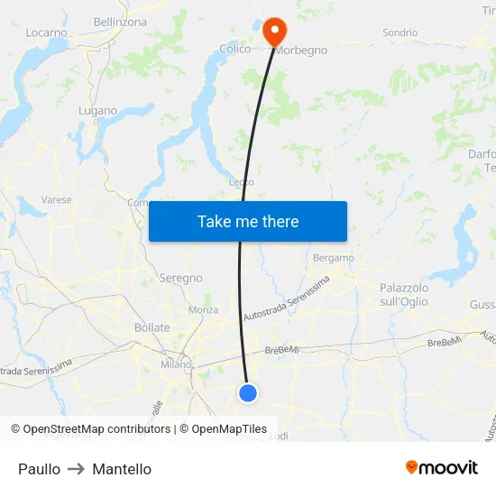 Paullo to Mantello map