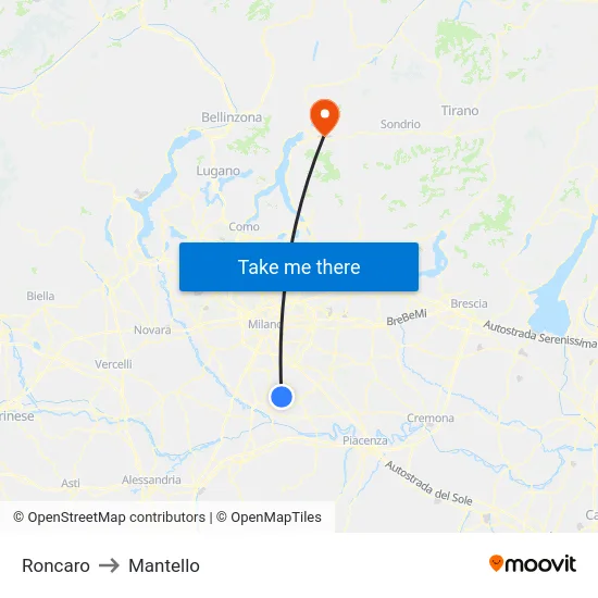 Roncaro to Mantello map
