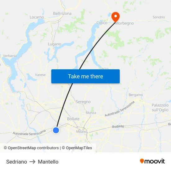 Sedriano to Mantello map