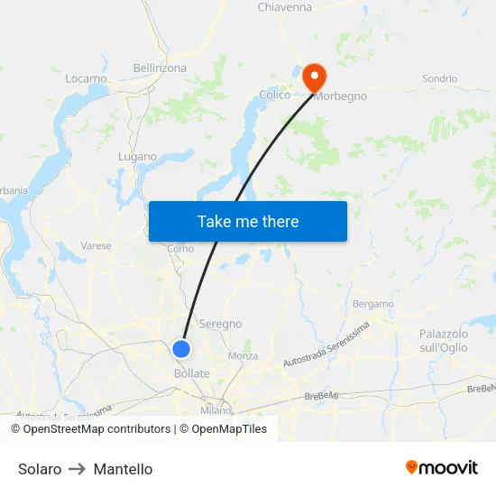 Solaro to Mantello map