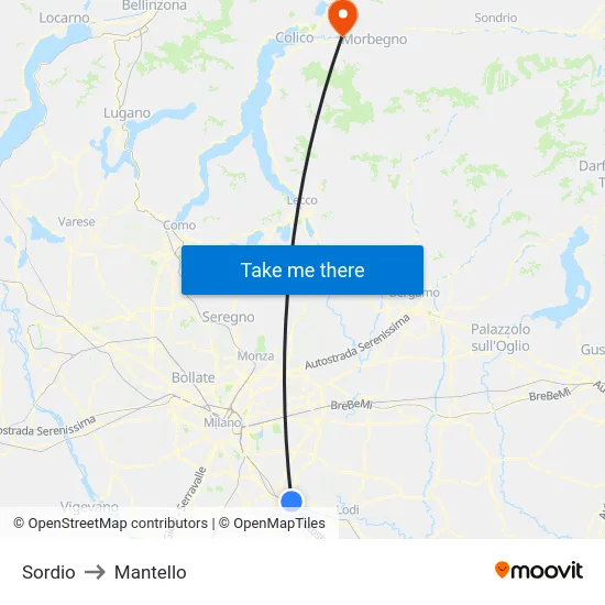 Sordio to Mantello map