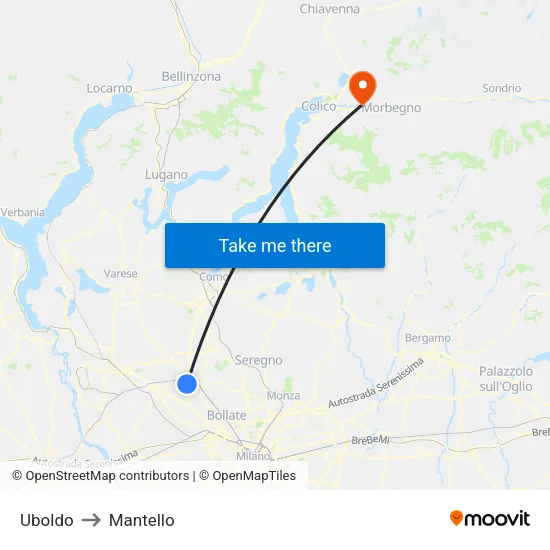 Uboldo to Mantello map