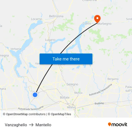 Vanzaghello to Mantello map