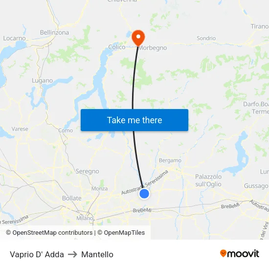 Vaprio d'Adda to Mantello map